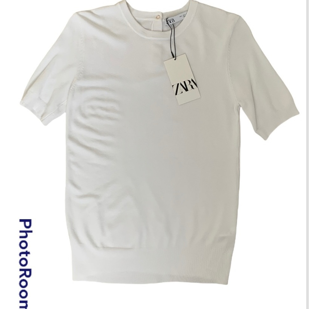 NWT!  Zara Short Sleeve Sweater w/ Cute Gold Button Detail in Back